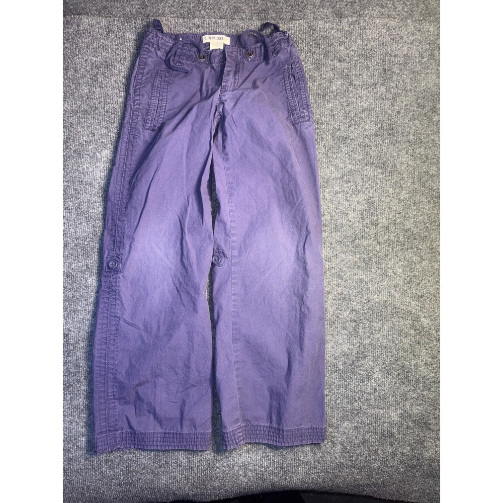 Cherokee Capri Women's Size 8 Purple Cotton Wide‎ Leg Pockets Drawstring Wait